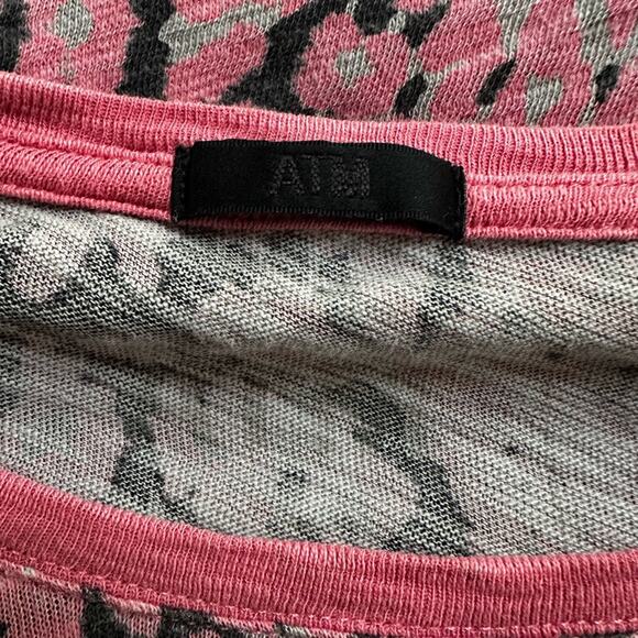 ATM Pink Leopard Slub Destroyed Tee Long Sleeve T-Shirt Small Spring Summer - Picture 2 of 7